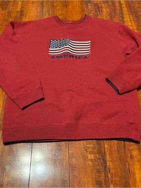 croft & barrow Burgundy Crewneck Sweater with Flag Embroidery